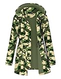 LOMON Women Waterproof Outdoor Hiking Raincoat Women Lined Rain Jacket Lightweight Hooded Jackets Trench Coats Army Green Camouflage M