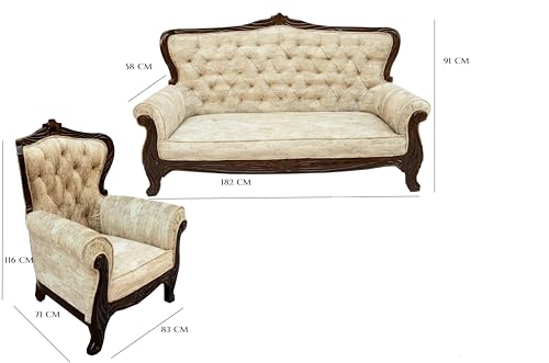 Image of Wooden 5 Seater Sofa Set | 3+1+1 | Solid Wood Dark Walnut Polish Honey Brown Finish | Carving Sofa Furniture for Living Room, Home, Office