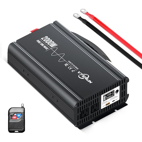 Image of Vterun 2000W Pure Sine Wave Inverter 12V DC to 110-120V AC Efficient Energy Converter for Home, RV Use with APP Wireless Remote Control with USB C Ports