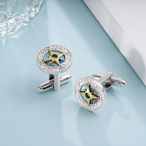 Gemelos para hombre de plata esterlina 925 con brújula miniatura 6