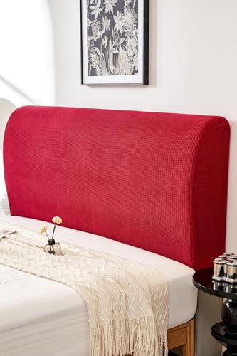 Image of HOMETHREADS Stretchable Lycra /Velvet Headboard Cover | Soft, Dust-Proof & Wrinkle-Resistant Bed Back Protector | Fits Leather, Wooden & Fabric Bedsides | for 6ft to 6.5ft Beds | (Red, 172x65cm)