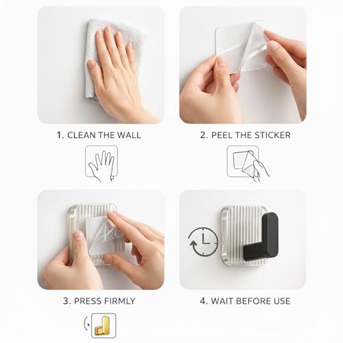 Image of SIGNAMIO 8pcs Self Adhesive Wall Hooks for Hanging Heavy Duty, Damage Free Adhesive Wall Hook for Kitchen Bathroom Bedroom, Made in India Premium Storage Solution Black