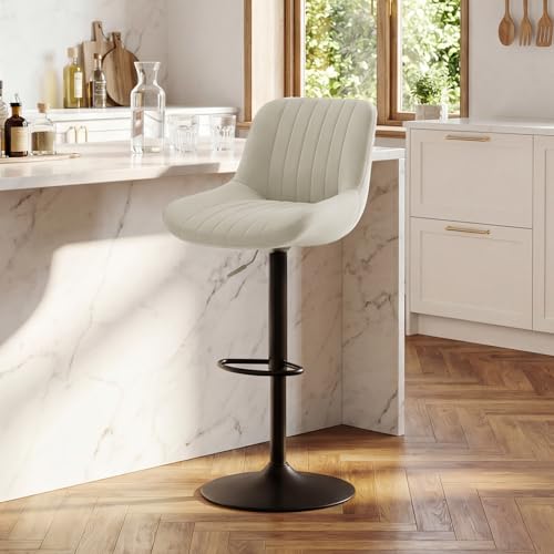 Image of Nalupatio Bar Stools Set of 1, Adjustable Modern Swivel Bar Stools with Backs, Counter Height Performance Fabric Island Chairs for Home Kitchen, Off-White