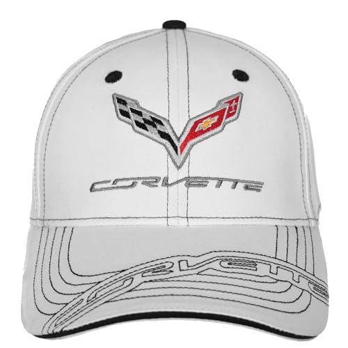 JH DESIGN GROUP Mens Chevy Corvette C7 Logo Cap Adjustable Black Hat (White)