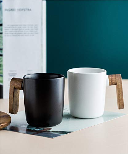 Coffee Mug Coffee Tea Cup Wood Handle and Lid Ceramic Cup, Hot and Cold Drinks Mug 12oz Birthday Gift Ideas Novelty Gift for Men Women Thanksgiving Christmas Perfect for home or the office (White) - Thumbnail 2