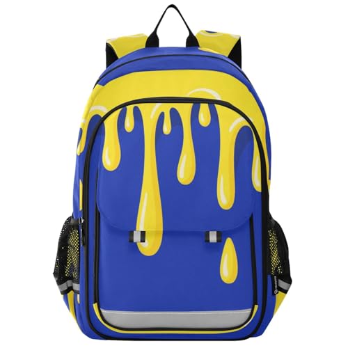 backpack for kids 8-12 8-12： large capacity bookbag for 5th grade school boys girls in assorted colors - Asthetic Art Blue Yellow