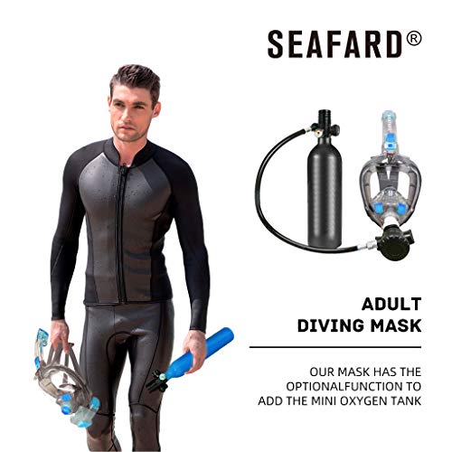 Full Face Snorkeling Mask, Foldable Scuba Diving Swimming Underwater Easy Breath Snorkel Mask with 100% Anti-Fog Dry Top Set/Support Add Mini Oxygen Tank for Youth & Adults Blue