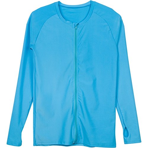 SwimZip Women's Long Sleeve Rash Guard Zip Swim Shirt SPF 50+ Turquoise XS