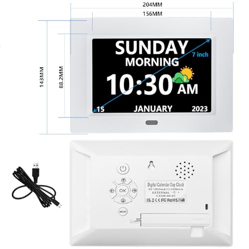 Mrchydz MRCHYDZ003A 7 Inch Clock With Day And Date For Elderly Large Display Digital Clock12 Alarm 3 Medicine Reminders Large Font Dementia Clock Alarm Clock thumb #1