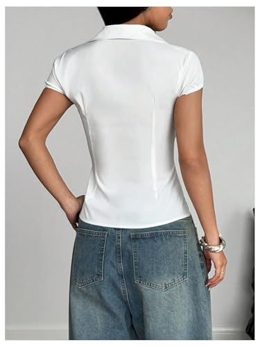 SOLY HUX Women's Summer Button Down Shirts Ruched Collared V Neck Cap Sleeve Blouse Going Out Tops2