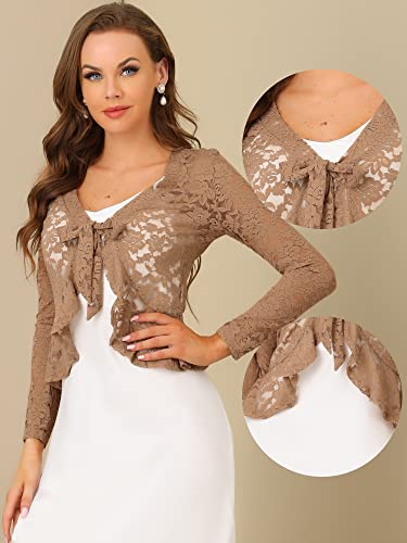 Image of Allegra K Bolero Shrug for Women's Lace Cardigan Tie Front Crop Ruffled Formal Dressy Wedding Shrugs