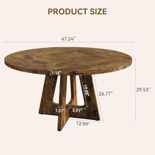GarveeHome 47-Inch Round Large Dining Table Set for 4 to 6, Farmhouse Dinner Table with Wooden Top and Legs for Home Dining Room or Living Room - Rustic Brown(No Chairs)