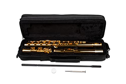 SYMPHONIE WESTERWALD Querflöte/Flöte, echt vergoldet, Tragetasche und Zubehör, inkl. Luxus-Hartschalenkoffer und Querflöten Zubehör