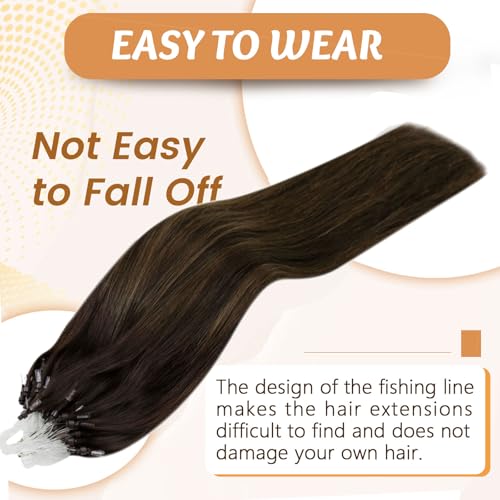 RUNATURE Micro Beads Hair Extensions 24 Inch Brown Straight Remy Human Hair Microlink Installation 50g, 2.1Micro-#2/2/6 - Image 3