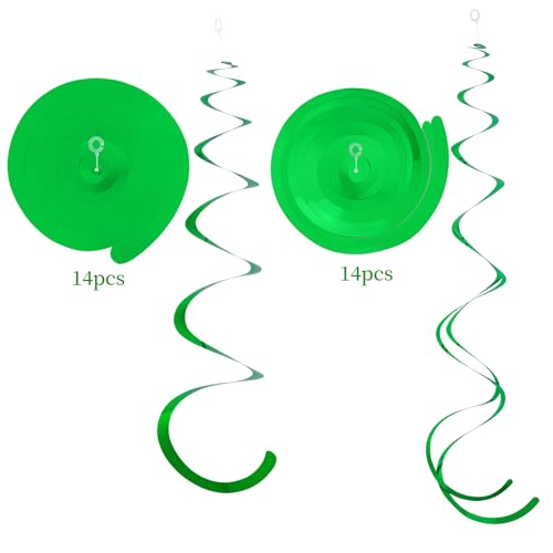 Image of Green Ceiling Swirl Foil Decorations Hanging Plastic Streamer Themed Swirl Party for St. Patrick's Day Spring Summer Celebration Party Supplies, Pack of 28