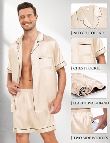 Silk Matching Pajamas Set for Couples Women Men Stain Short Sleeve Sleepwear Button Down 2 Pcs Pjs Sets S-3XL4