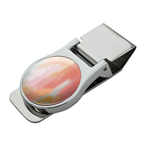 Pink Sky Watercolor Satin Chrome Plated Metal Money Clip