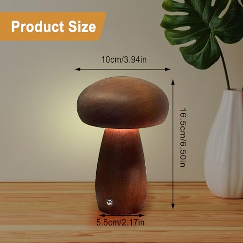 Wooden Mushroom Night Light, Cute Small Mushroom Desk Lamp, USB Rechargeable Mushroom Bedside Table Lamp - Image 2