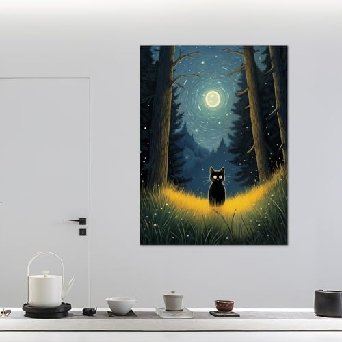 Toile de chat noir drôle pour égayer votre salle de bain vintage 70x90cm