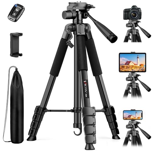 Camera Tripod Stand, 68' Phone Tripod for Tablet with Remote and Holder, Lightweight and Compact Travel Tripod for Canon Sony Camera, Compatible with DSLR, iPhone, iPad