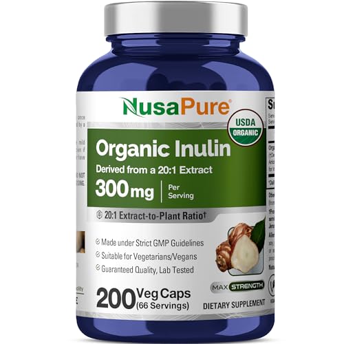 NusaPure Organic Inulin Capsules 300 mg 200 Veg Capsules (Non-GMO Vegan USDA)