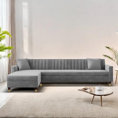 Image of Casaliving Garcia LHS 6 Seater L Shape Sofa Set for Living Room (Dark Grey Colour) Premium Fabric Sofa