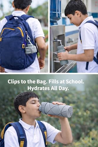 Image of TOPS SPOT 600ml Collapsible Silicone Water Bottle BPA-Free Steel Grey
