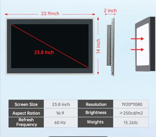 Image of 23.8-Inch Industrial Embedded Panel PC, Ratio 16:9 Multi-Touchscreen-Monitor,Industrial Touch Screen Panel Computer,WiFi & Built-in Speakers,IP65 Front,Win 10 I5 RAM 8G+256G SSD