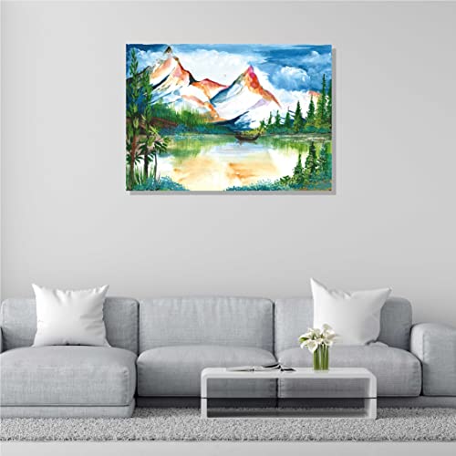 Image of RANGOLI 100% Cotton Stretched Canvas Painting 400 GSM, Framed Mountain Landscape Contemporary Canvas Abstract Wall Art for Living Room, 3D Paintings for Wall Decor (12 x 18 Inch With Frame)
