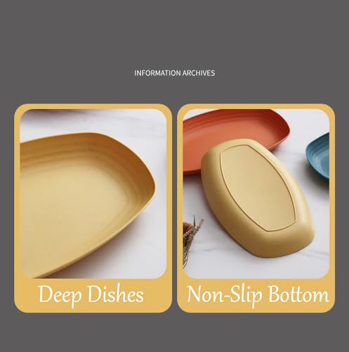 Image of Wheat Straw Oval Food Storage Plates Lightweight Kitchen Tableware for Fruit, Dessert, Snacks, Cereal, Pasta, Salad, Dessert, Dishes, Sushi, Cake Dishwasher Microwave Safe (Yellow, Pack of 4)