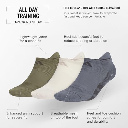 Image of adidas Women's All Day Training Socks 3 Pairs | 3-Pack, Targeted Cushioning, Arch Support, Breathable Moisture-Wicking, Reinforced Heel & Toe, All-Day Comfort