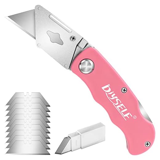 DIYSELF Knife 2PCS Pink Box Cutter, with 10PCS Blades, Razor Knife, Back Lock Design, Quick Change Blade, Folding Utility Knife for Boxes, Cardboard, Carton, Carpet (Pink)