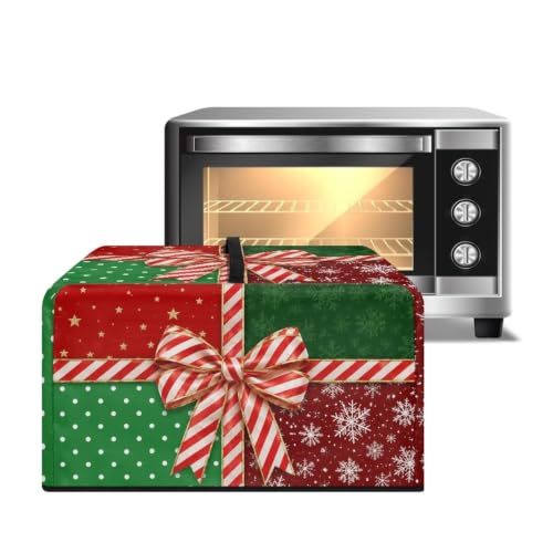 Image of Countertop Oven Cover Christmas Holiday Party Decorative Small Kitchen Appliance Protector for Countertop Decor, S, 18.25 x 14.5 x 11 Inches, Christmas Bow Green Red