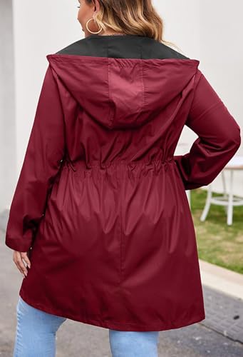 AOVDE Wine Red Plus Size Rain Jacket, Reversible Hooded Windbreaker for Women, Size 22 - Image 5