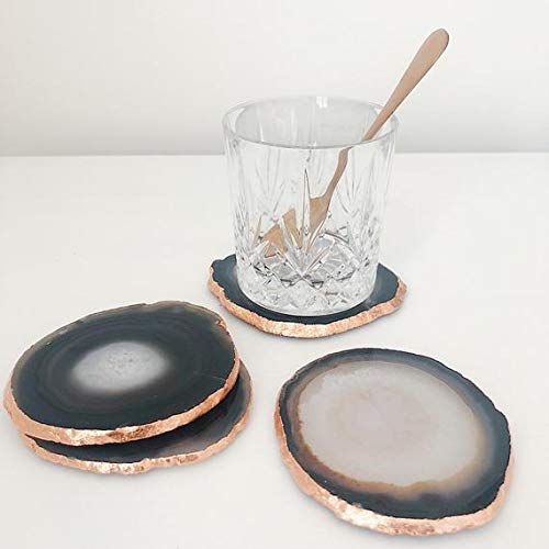 Krishna Mehta Agate Coaster Cup Natural 3.5 Inches - Set of 4 with Feet, Colour - Grey
