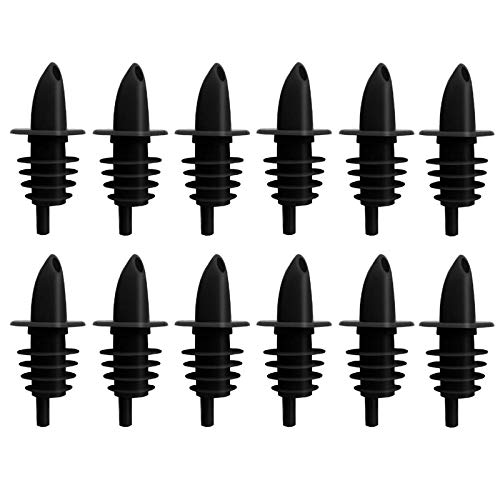 BarConic Plastic Pourer for Liquor Bottles - Black Colored Coded - Pack of 12