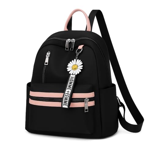Bolsa Mochila Feminina Média Impermeável, Design Casual e Estiloso, Com Alças Ajustáveis, Compartimentos Externos, Ideal para Trabalho, Faculdade, Viagens e Dia a Dia (Preto)