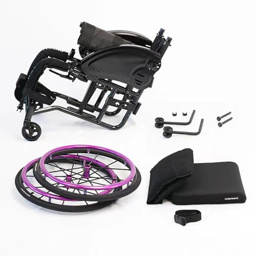 Silla de ruedas manual de aleación de aluminio ultraligera con frenos de mano para adultos, silla de ruedas deportiva ligera para uso todo terreno