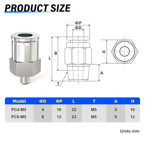 Conector neumático de 6 mm PC6-M5 macho recto inoxidable 3