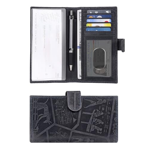 Image of Oak Leathers Checkbook Cover Slim Minimalist For Men with RFID Blocking Credit Card Holder Wallet (Egyptian Blue)
