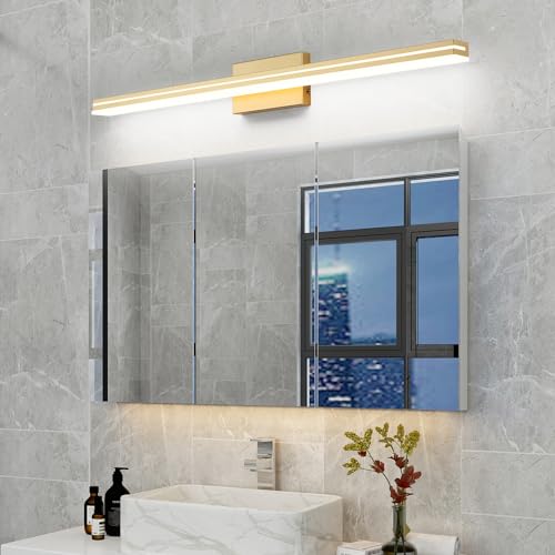 Image of SineRise LED Modern Bathroom Vanity Light Fixtures (40-Inch, 3000K /4000K /6000K, Dimmable), Gold Modern Acrylic Bathroom Wall Lighting Fixtures Over Mirror
