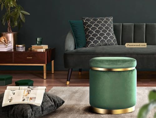 Image of Paamwood Velvet Sitting Stool - Luxurious Ottoman Footrest for Bedroom & Living Room, Wooden Sofa Side Stool, Makeup Chair, Pouf for Home & Office Decoration (Green Pack of 6)