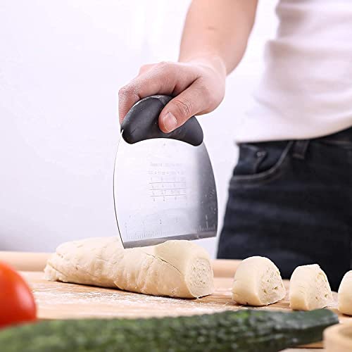 Image of Bench Scraper & Chopper Stainless Steel Dough Scraper Pastry Cutter Chopper with Measurements for Dough, Cake, Pizza (S Steel Round) (Black)