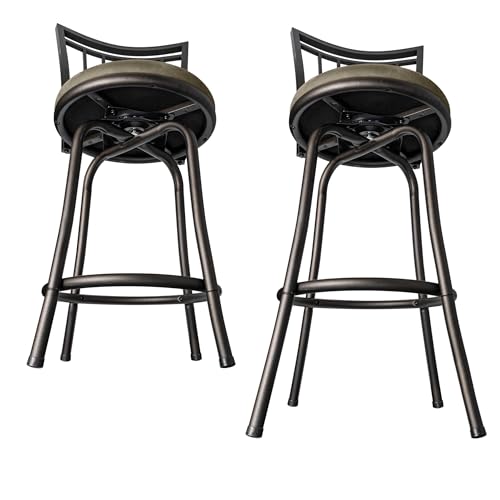 Butaco metálico giratorio con altura ajustable de 24 a 29 pulgadas, tapizado en poliéster color negro mate y beige miniatura 7