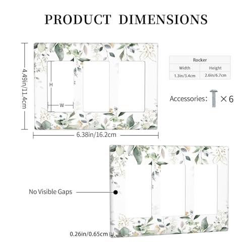 Decorative Outlet Covers Rustic Ink Green Eucalyptus Leaves Sage leaf 3 Gang Outlet Cover Wall Plate Triple Rocker Light Switch Cover Plate Switch Plate Covers for Bedroom Home Decor