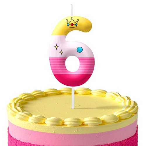 Image of Pink Cartoon Birthday Candles, Number 6 Candle Pink Themed Birthday Party Supplies, 2.4 inch Birthday Candles for Cake Topper Party Decorations, Birthday Decorations for Boys Girls (Number 6)