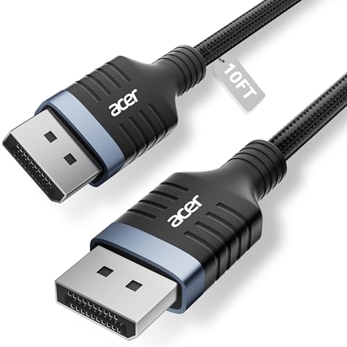 Acer 8K DisplayPort Cable 10FT, DP 1.4 Cable Supports 8K@60Hz 4K@240Hz 144Hz, 32.4Gbps High Speed Braided Display Port Cord Support FreeSync, G-Sync, HDR, HDCP 2.2 for Gaming Monitor, PC, Graphics