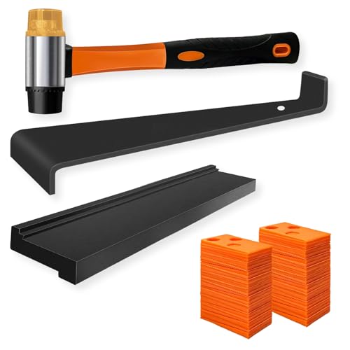 Wonninek Kit de suelo laminado, herramientas profesionales de instalación de suelo con 40 espaciadores de suelo laminado, bloque de roscado con muescas, mazo de doble cara, barra de tracción, fácil de