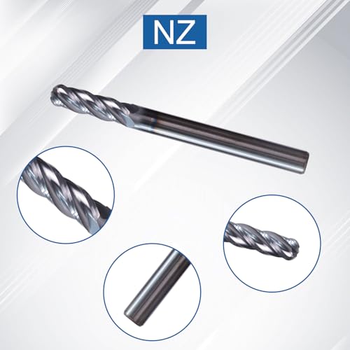 Image of NZ 3 /16 inch 4-Flute Ball Nose End Mill | CNC Milling Bits AlTiN Coated Carbide for Alloy Steel, Hardened Steel | 5-Pack