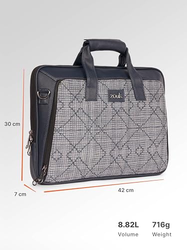 Image of ZOUK Blue Executive Laptop Bag for Men | Vegan Leather Office Briefcase with Padded 15.6 Inch Laptop Compartment, Shoulder Strap & Trolley Sleeve | Water-Resistant Work & Travel Bag |